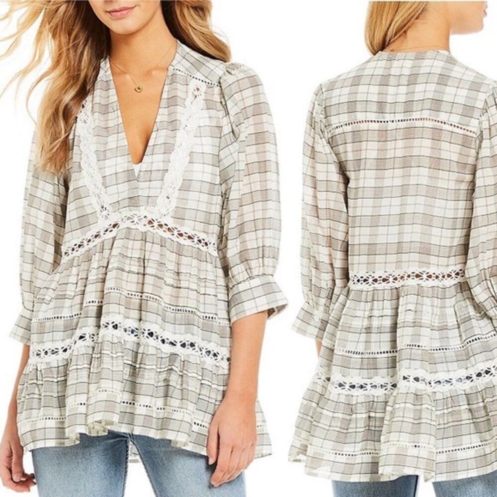 Free People Time Out Crochet Lace Tunic Top XS Oversized Mini Dress
